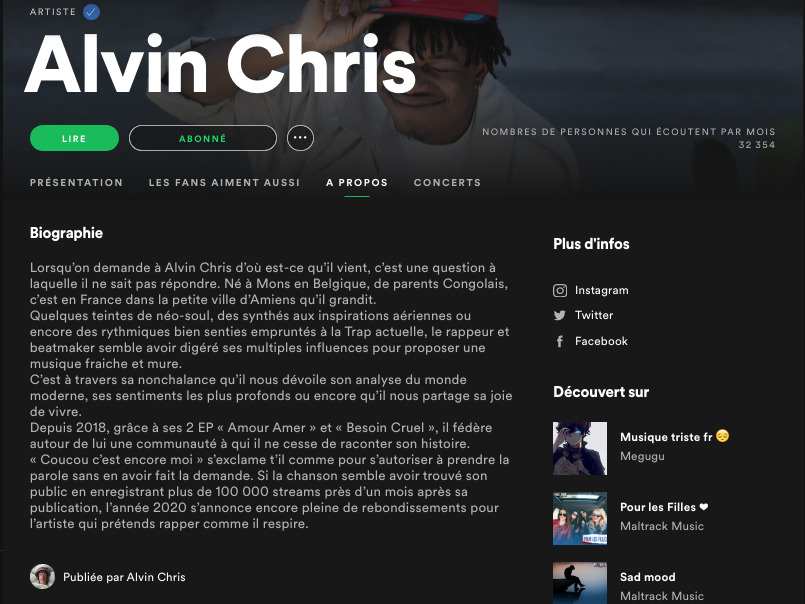 Playlists Spotify où apparaît Alvin Chris - Comment trouver des Playlists de Tiers Spotify ?