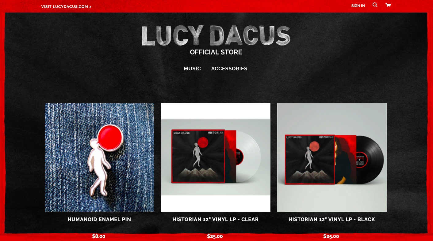Page merchandising d'un site internet de musicien - Lucy Dacus