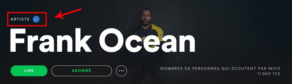 Frank Ocean- Ejemplo de una cuenta de artista certificada