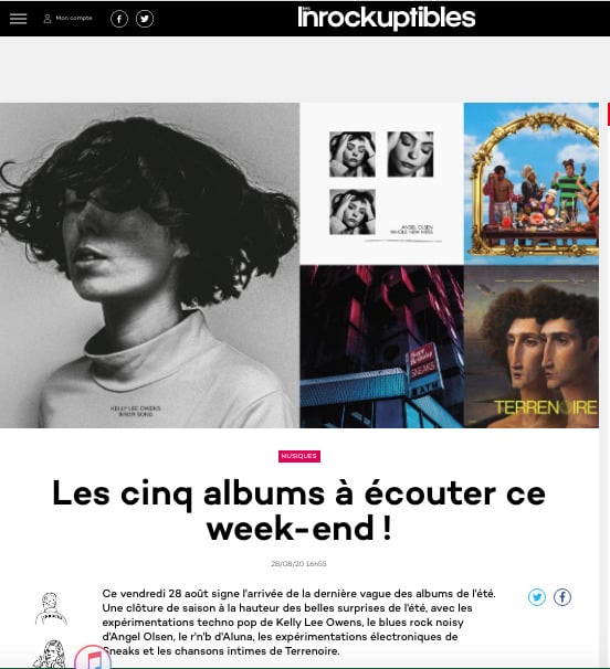 Journalistes musicaux - Comment contacter journaliste, média et presse - Exemple de retombée presse - Les Inrocks 