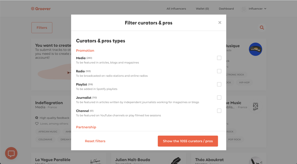 Start to assemble your team: filter our curators & pros by type, country, answer rate, and more!