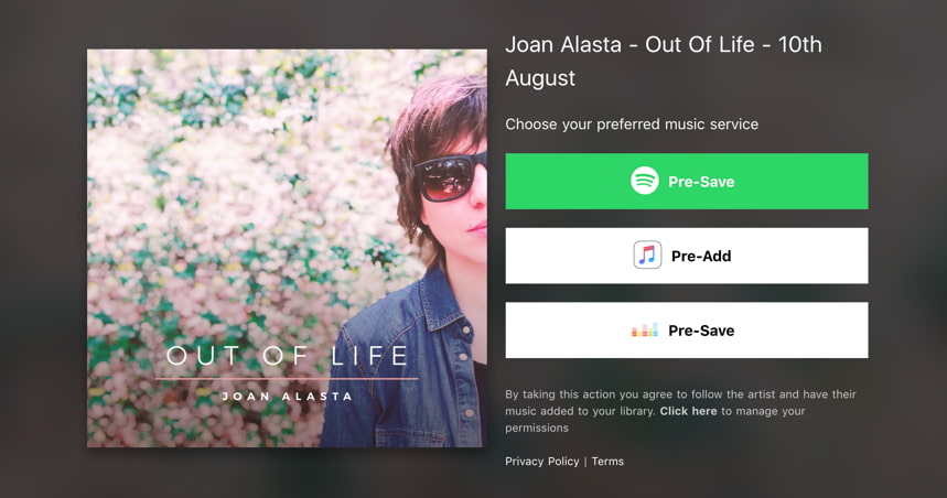 Campanha de pré-save da Joan Alasta no Spotify, Deezer e na Apple Music