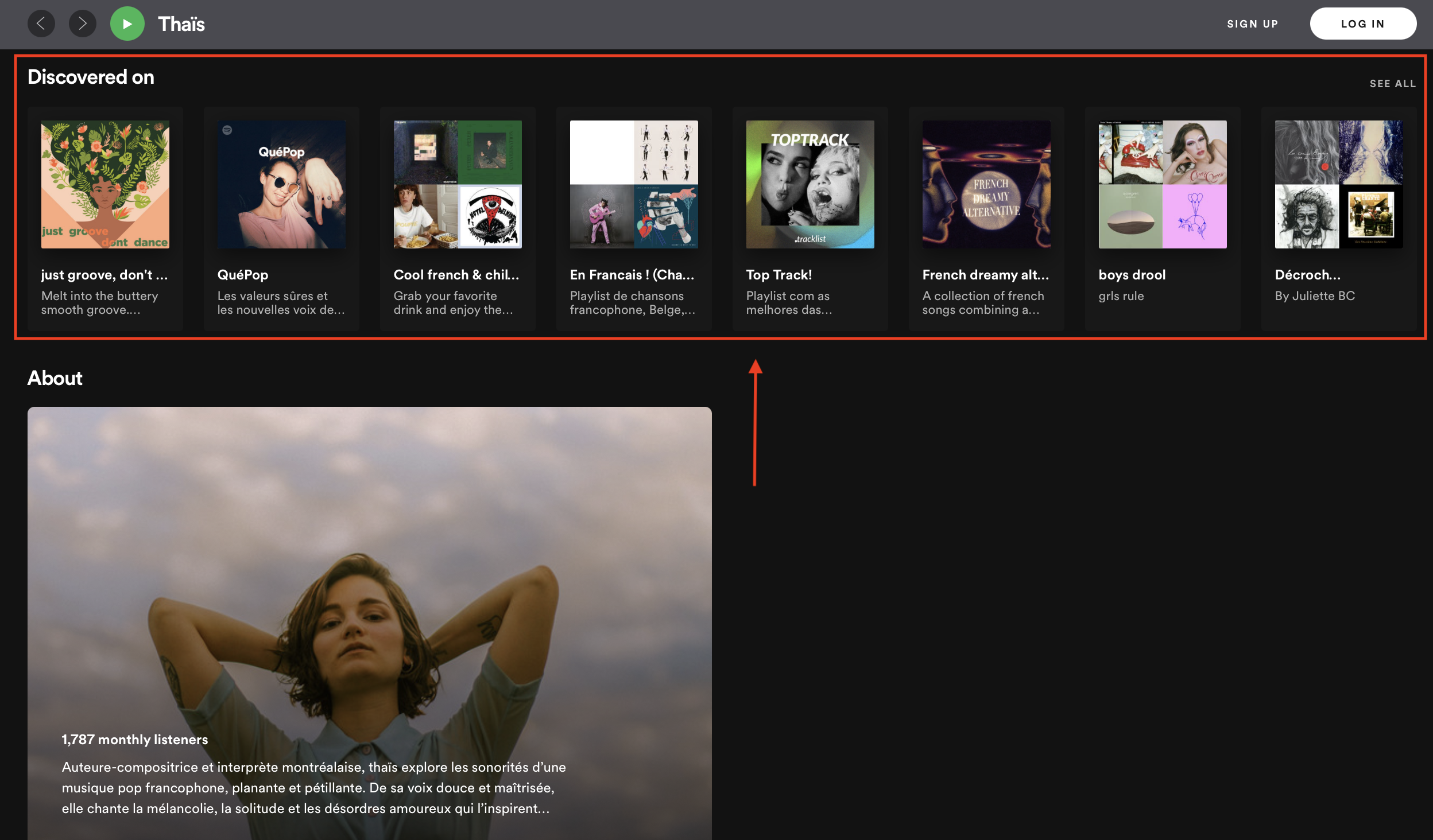 El artista puede ver qué playlists oficiales o de terceros aparecen artistas similares en Spotify.