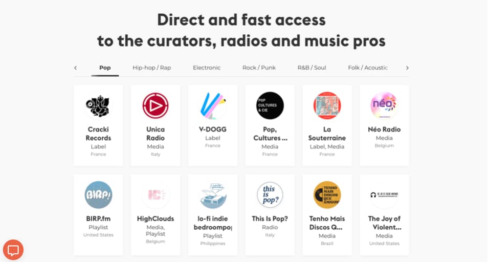 Groover is a platform that allows you to contact playlists, media, radios, labels and professionals of the music industry, listening and feedback guaranteed