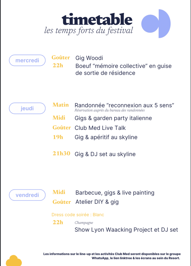 Club Med Live Festival 3-day program